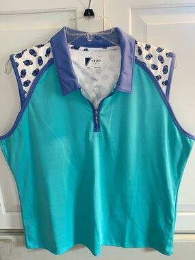Izod Turquoise Sleeveless Golf Polo with Purple Trim
